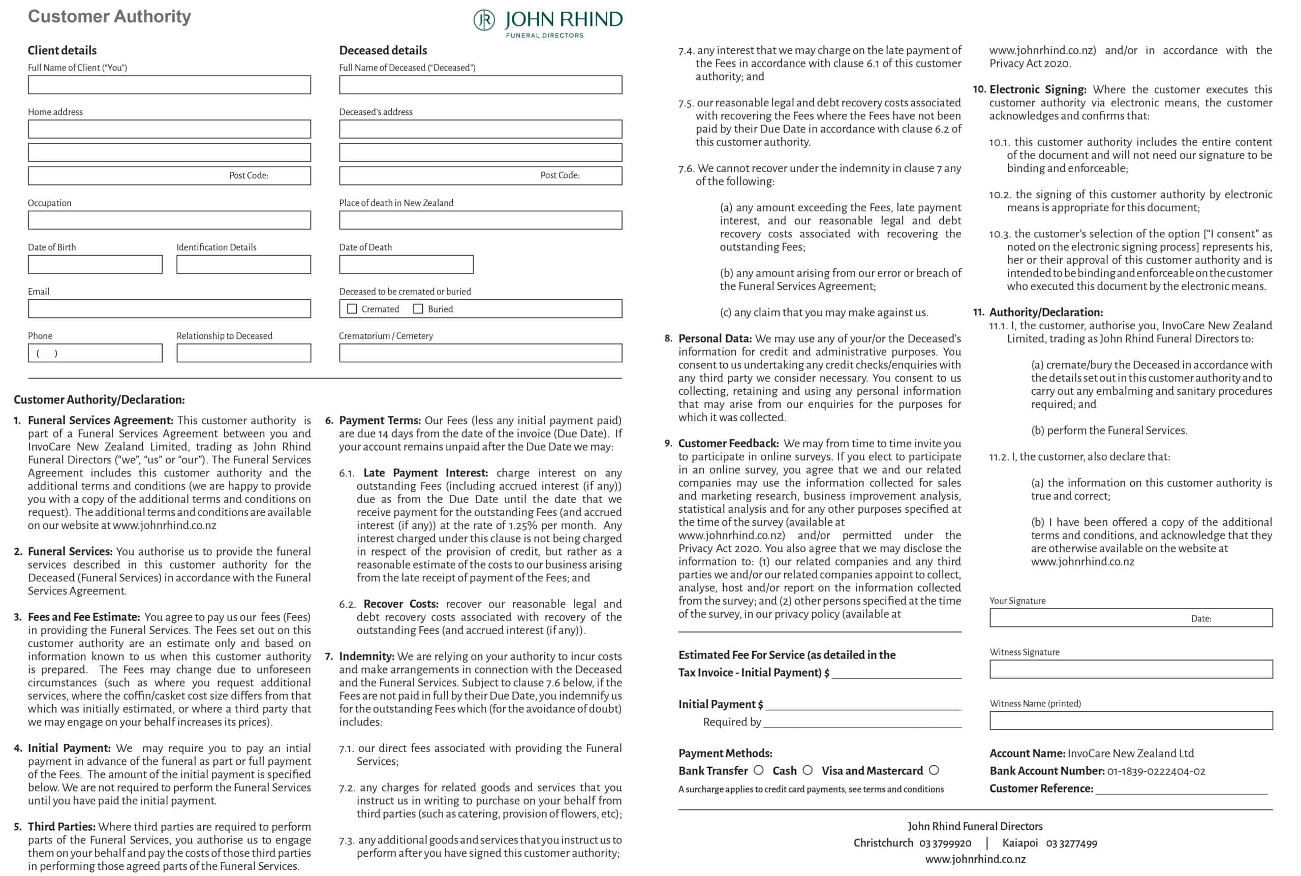 John Rhind Funeral Directors Customer Authority Form Scaled